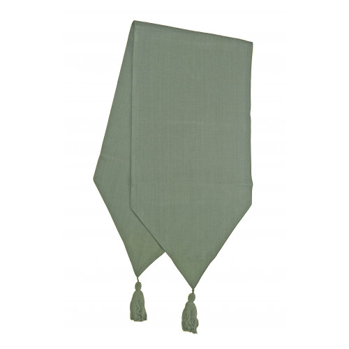 13 x 54 in. Ribbed Table Runner with Tassels, Moss Green