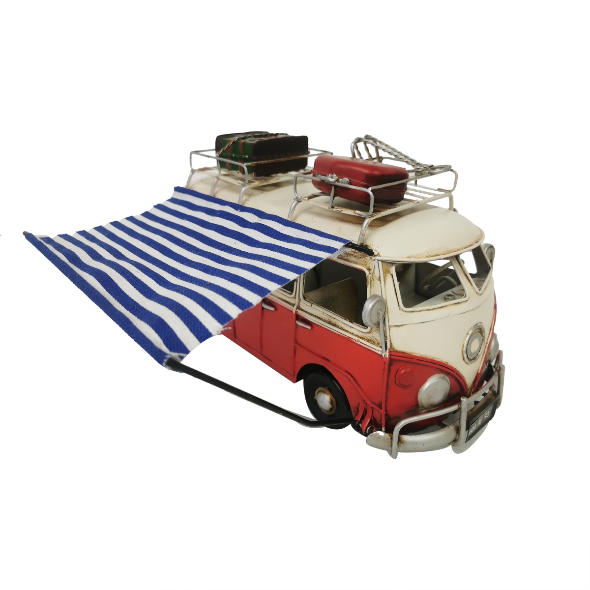 BM-YW1917 Classic Camper Bus With Awning And Suitcases Figurine
