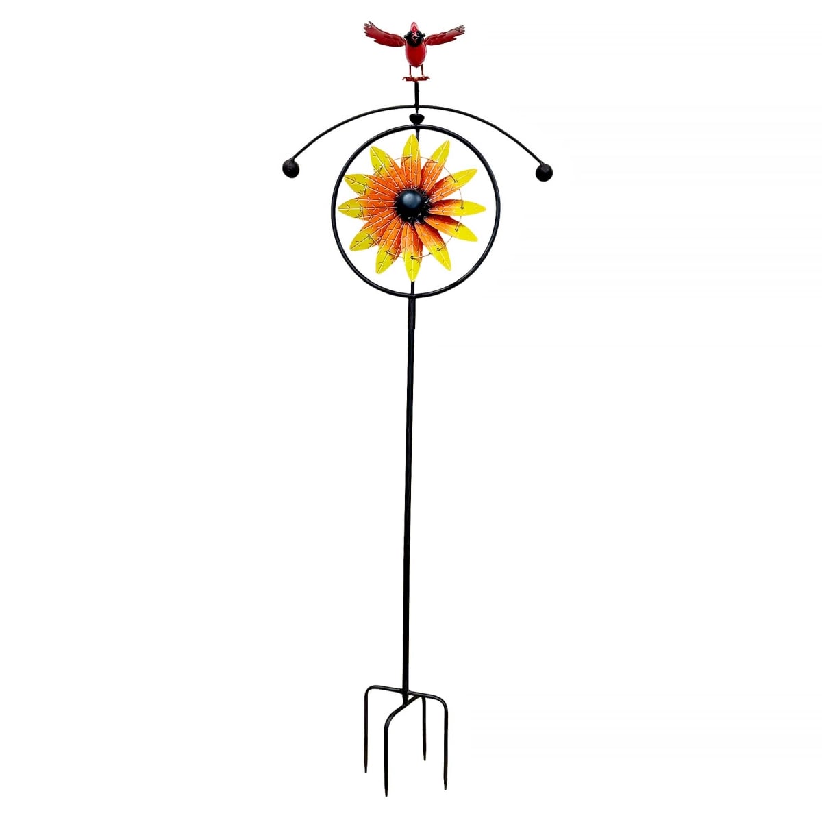 BM-GD6229 Cardinal On A Flower Circle Spinning Garden Stake