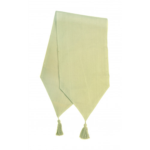 13 x 54 in. Ribbed Table Runner with Tassels, Sage Green