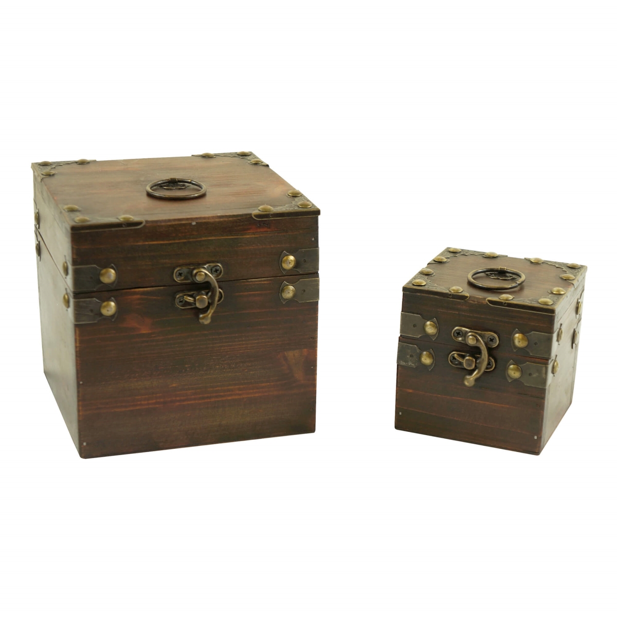 BM-CQG1764 Set Of 2 Square With Round Metal Handles Decorative Boxes