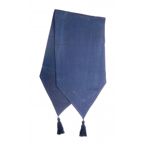 Ribbed Table Runner with Tassels Navy Blue