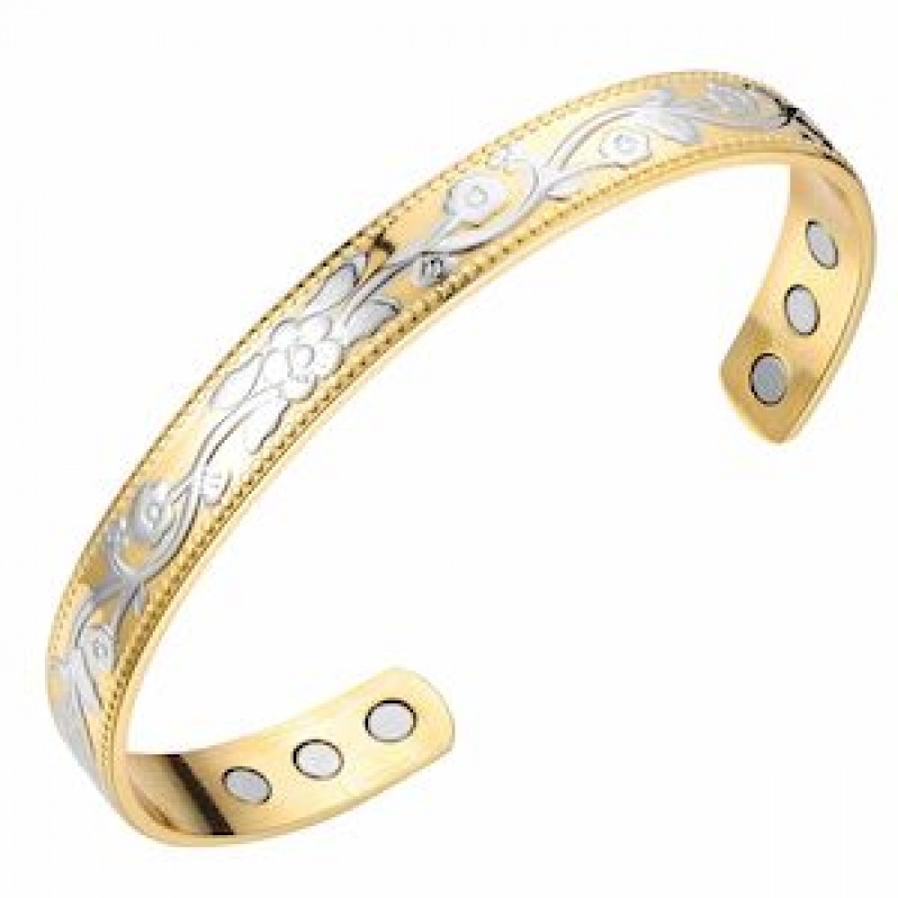 MJ-KSBG38 Two Tone Floral Scrollwork Pattern Copper Bangle