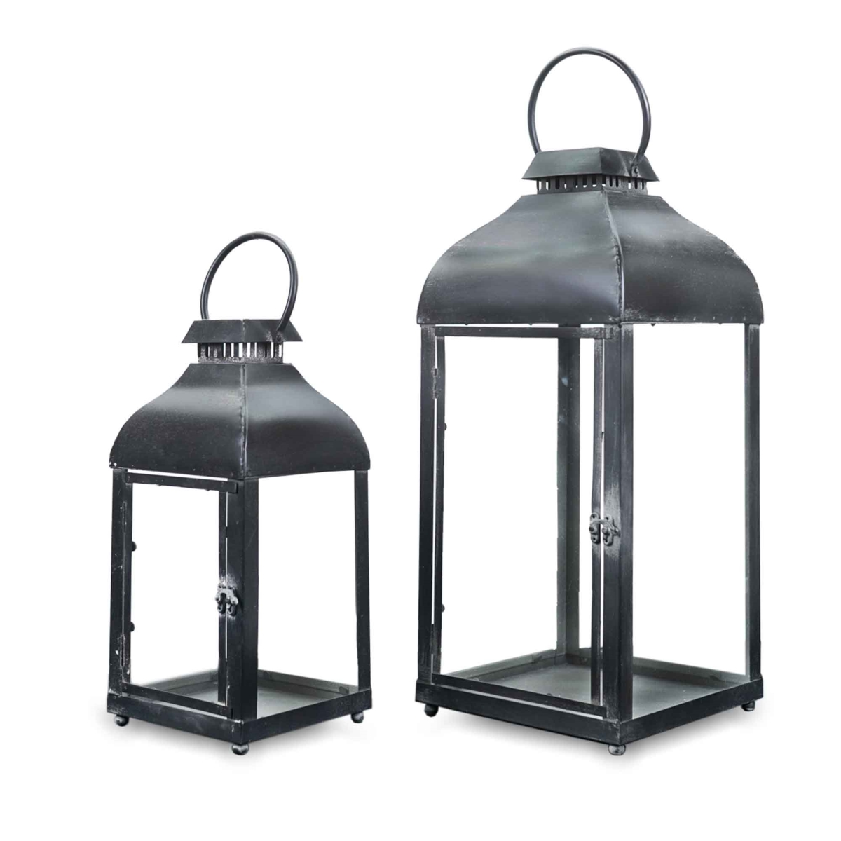 BM-HD3307 Set Of 2 Matte Black With Round Handles Lanterns