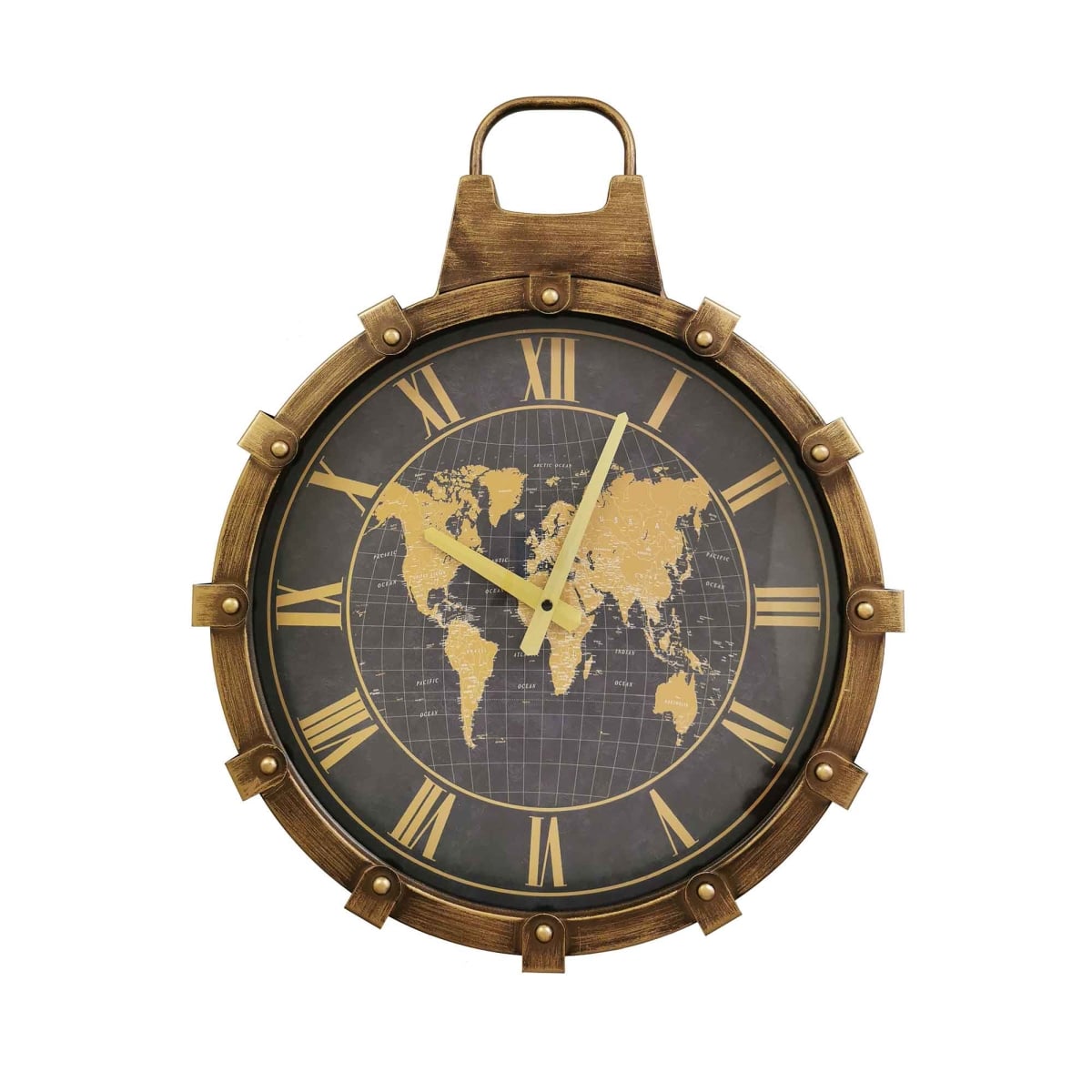 BM-WC1970 Padlock Look With Gold Accents And World Map Print Wall Clock