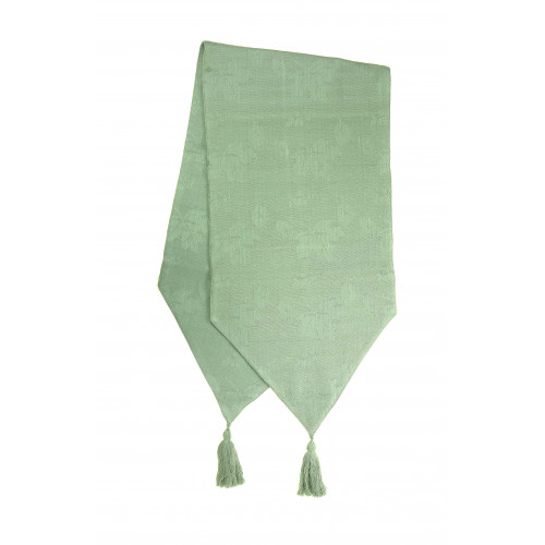 13 x 54 in. Ribbed Table Runner with Tassels, Olive Green