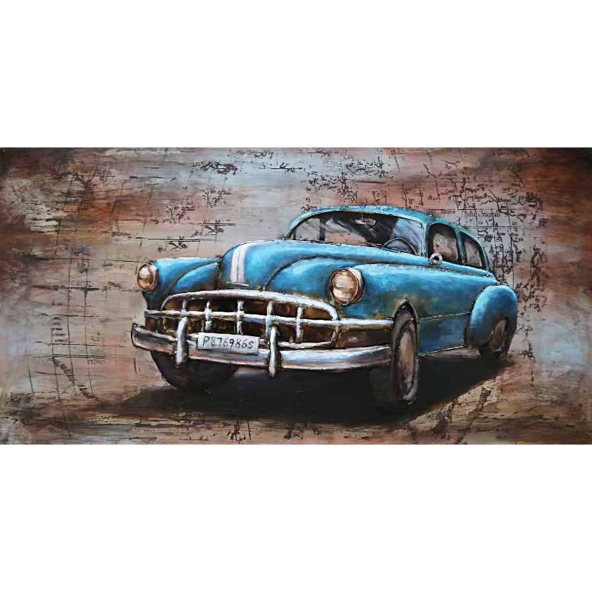 BM-WA3049 Hand Painted Vintage Blue Car 3D Wall Decor