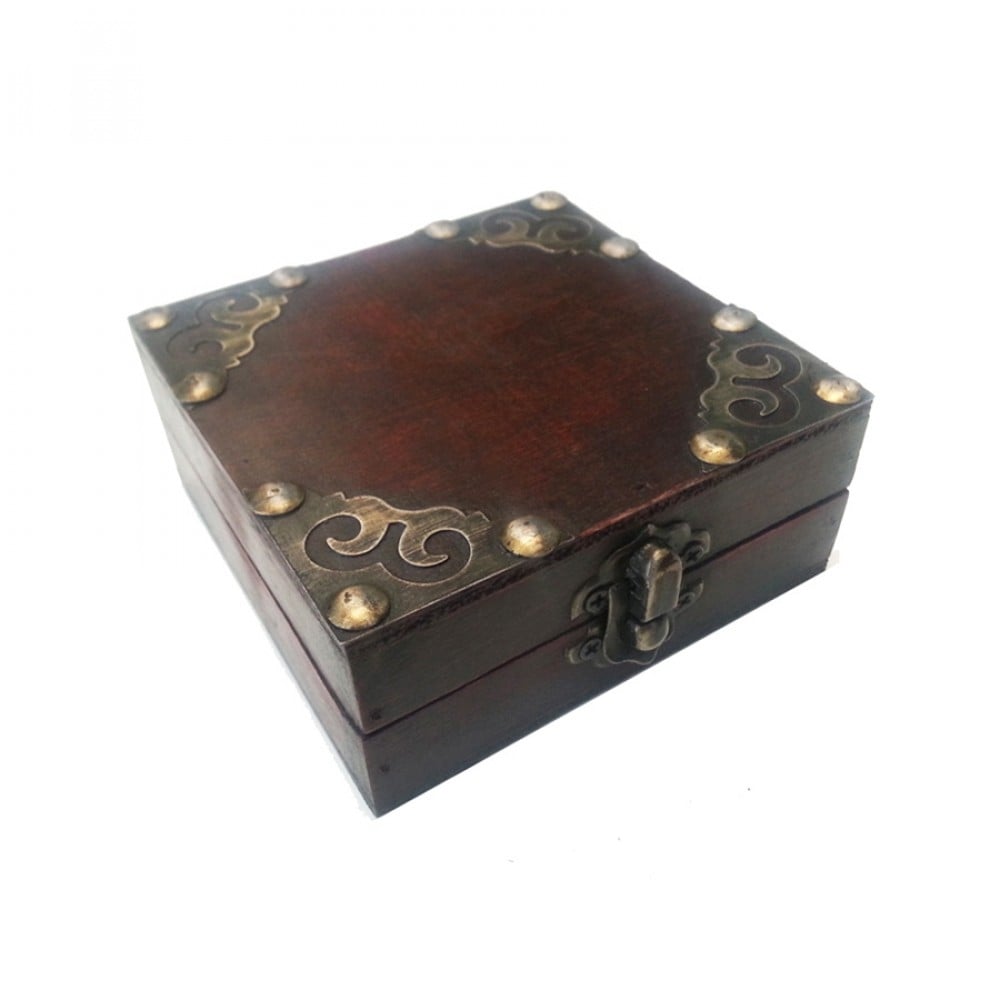BM-W15-151 Antique Look Square With Metal Corners Decorative Mini Box