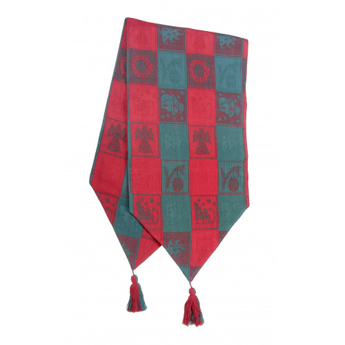 13 x 72 in. Ribbed Table Runner with Tassels, X-Mas Angel & Wreath