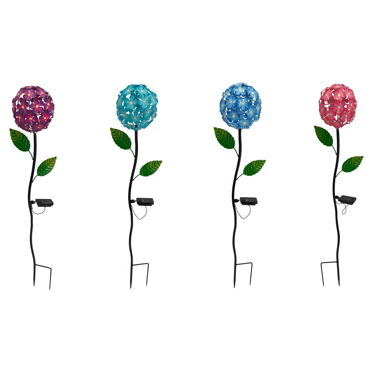 BM-JF2083 Set Of 4 Assorted Colors Hydrangeas Solar Stake