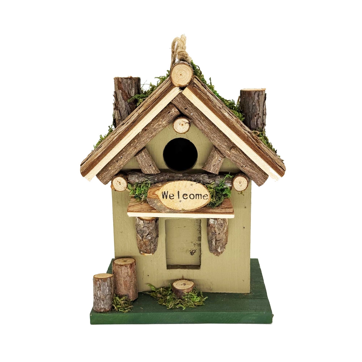 BM-GD6216 Tree Trunk Cottage With Welcome Sign Bird House