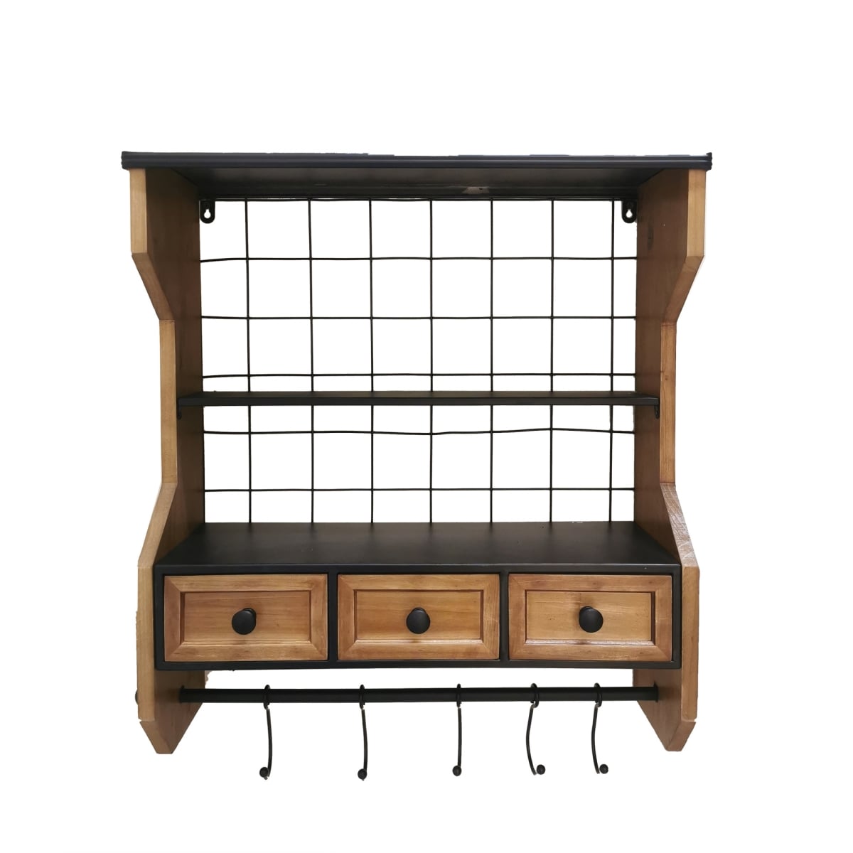 BM-WA0936 Rustic Look With 3 Shelves Drawers And Hooks Rack