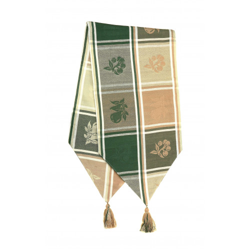 13 x 54 in. Ribbed Table Runner with Tassels, Burnt Orange & Olive Cherry