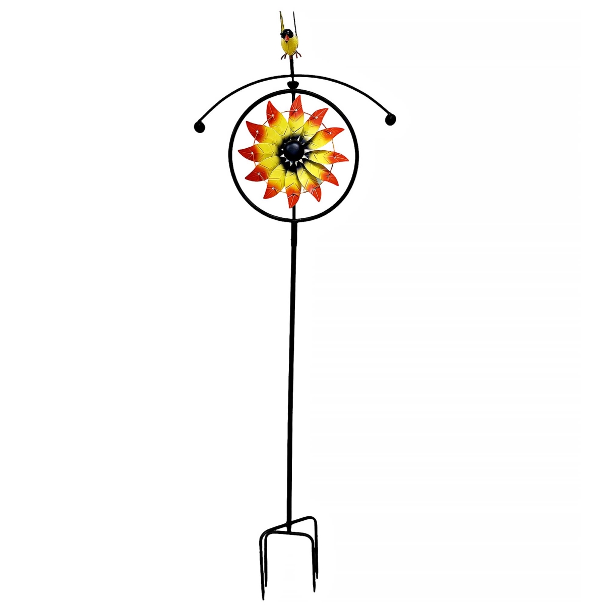 BM-GD6230 Yellow Bird On A Flower Circle Spinning Garden Stake