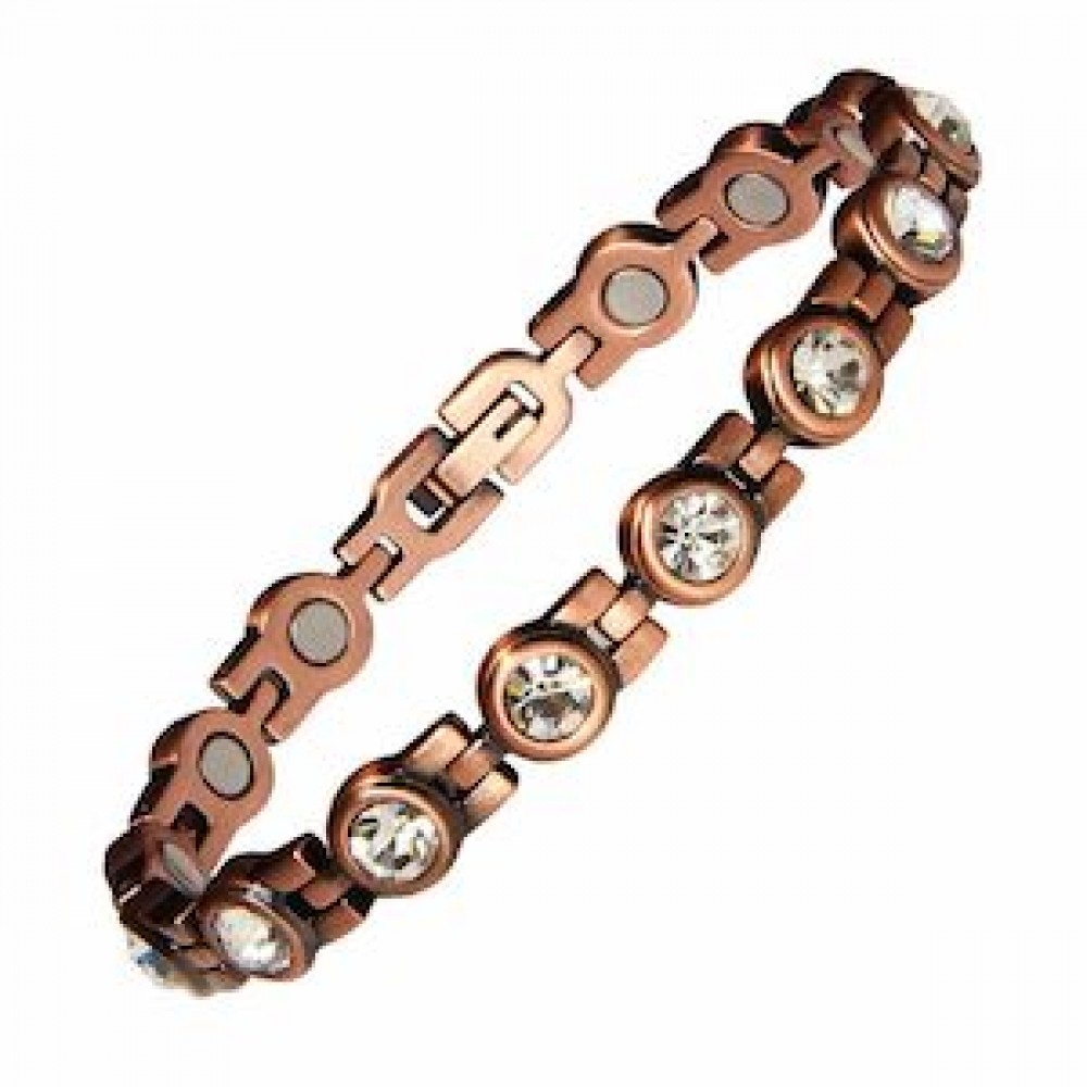 MJ-KSBR132 White Stoned Round Pattern Copper Bracelet
