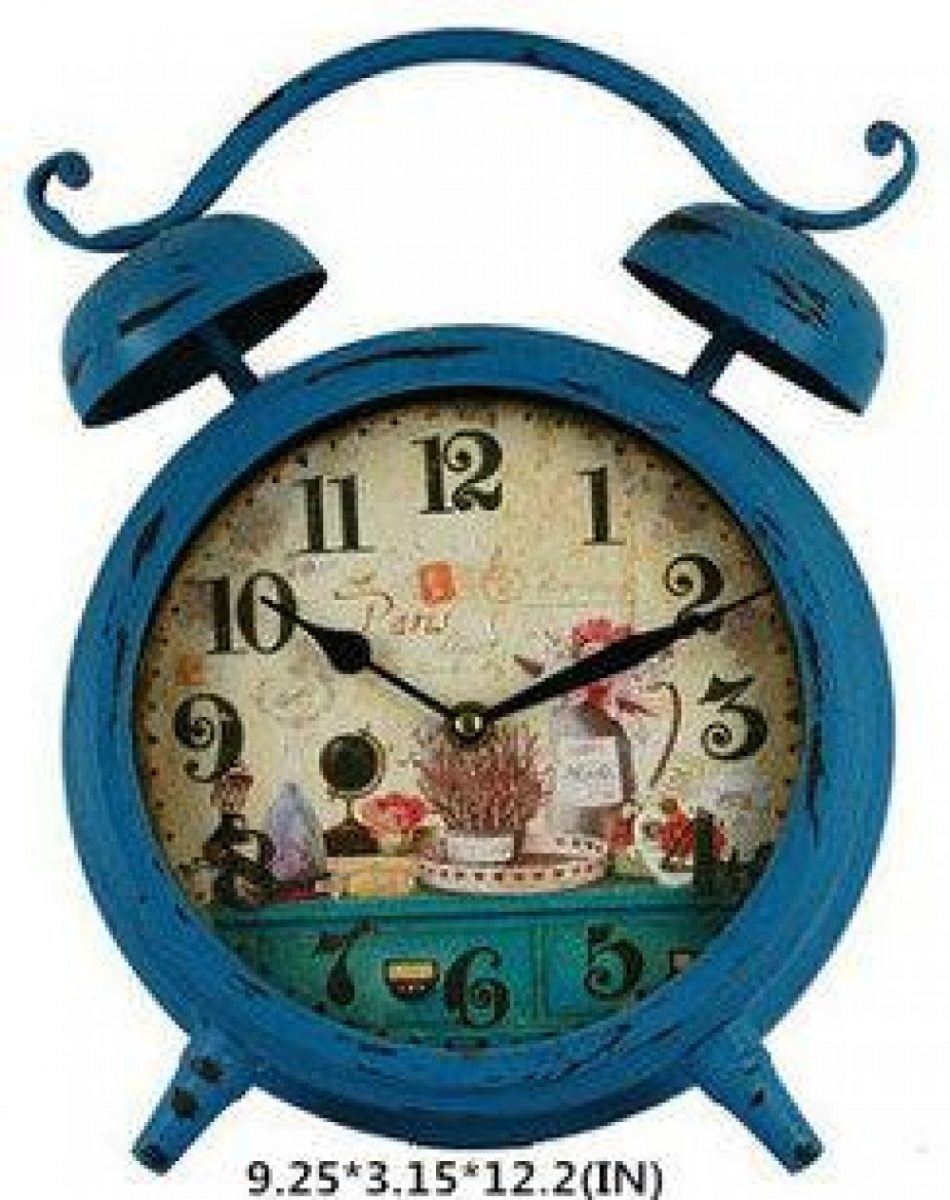 BM-JD1779 Rustic Look Alarm With Shelf Of Decor Face Plate Print Table Clock