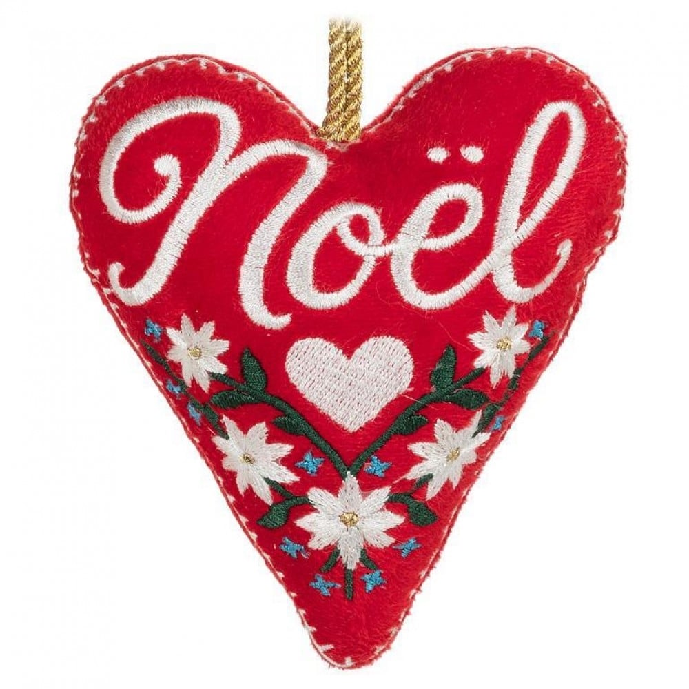 AB-93-STITCH-098 Noel Floral Pattern On Heart Shaped Ornament