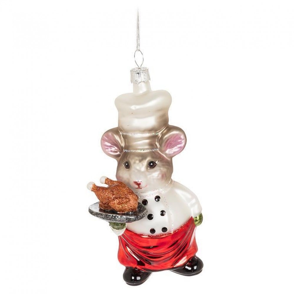 AB-15-SEASON-CHEF Chef Mouse Withturkey On A Tray Ornament