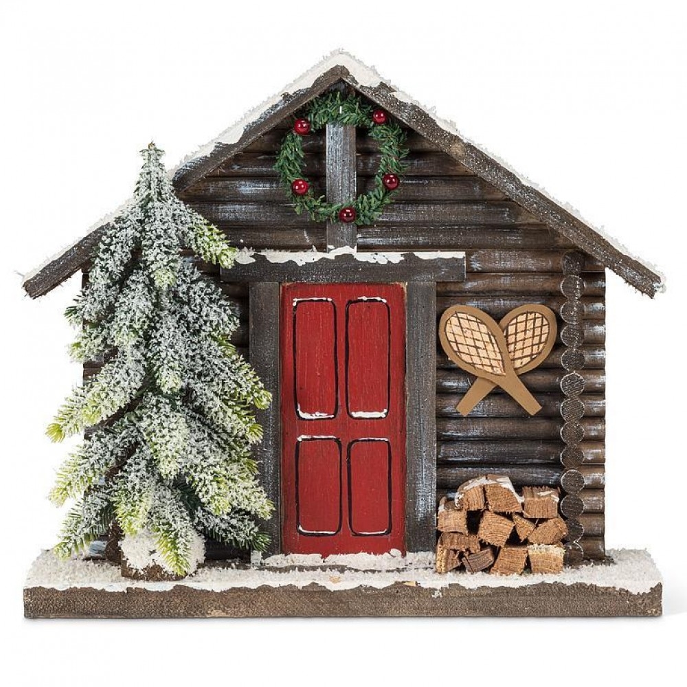 AB-27-WINTER-102 Winter Cabin Facade With Tree Ornament