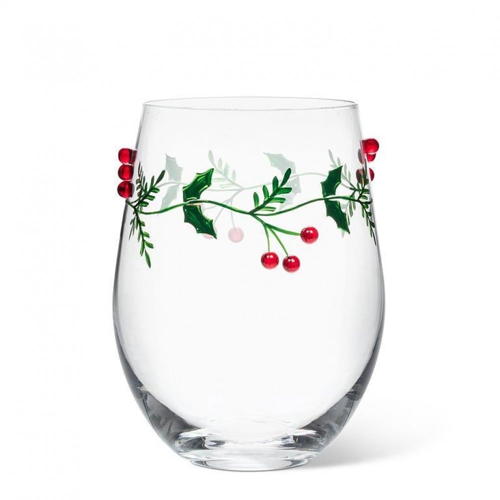 AB-27-WHITBY-SG Holly And Berries Stemless Wine Glass