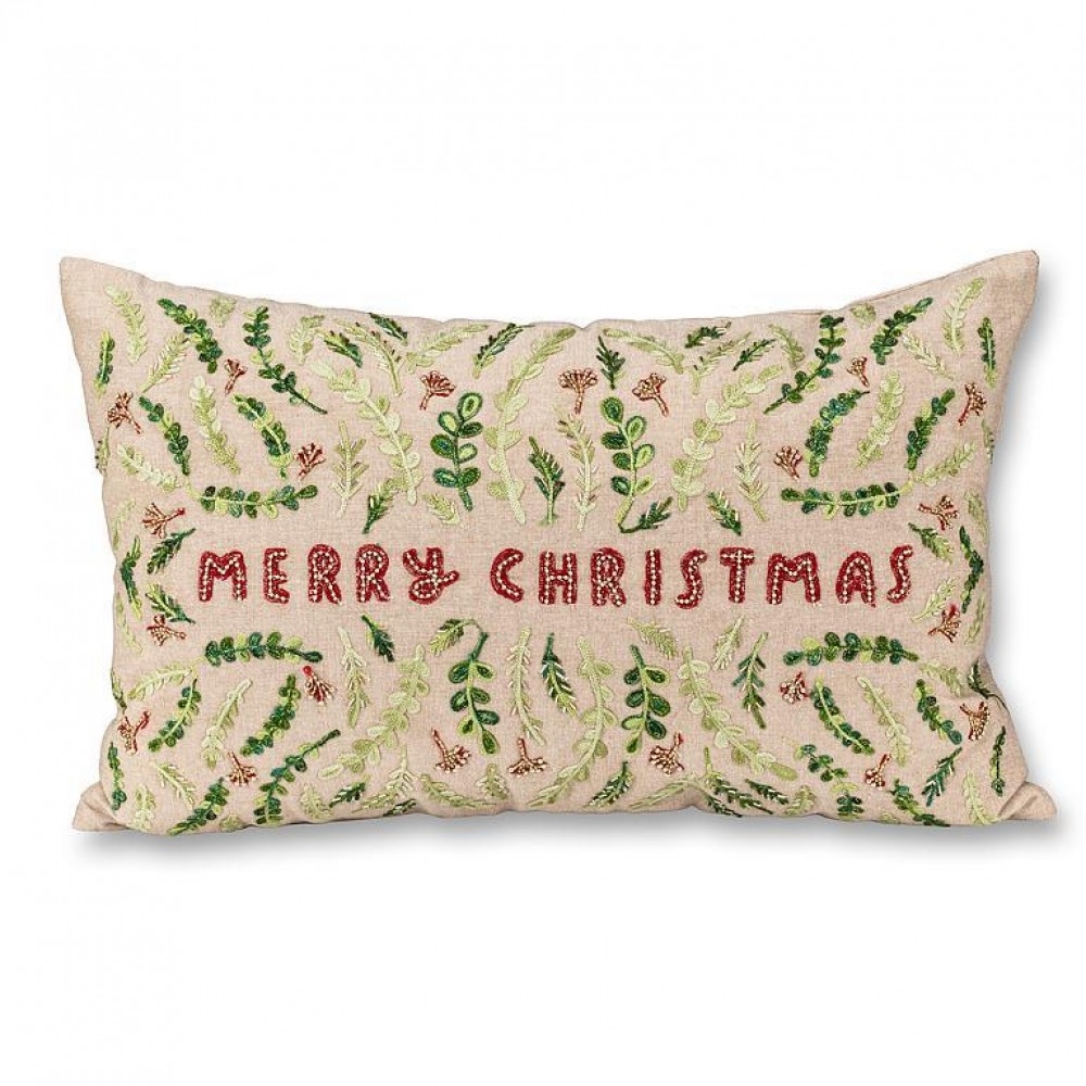 AB-39-FIRESIDE-318 Merry Christmas With Textured Greenery Pillow
