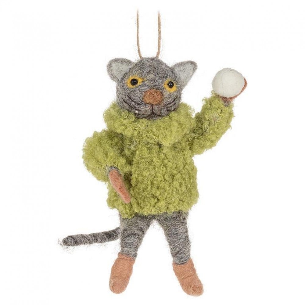 AB-27-MERINO-447 Cat Throwing Snowballs Ornament