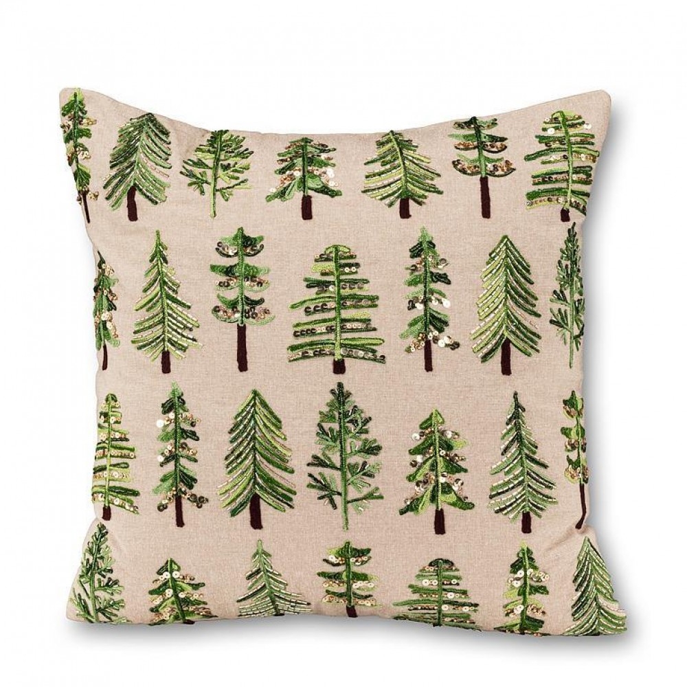 AB-39-FIRESIDE-843 Textured Embroidered And Beaded Trees Pillow