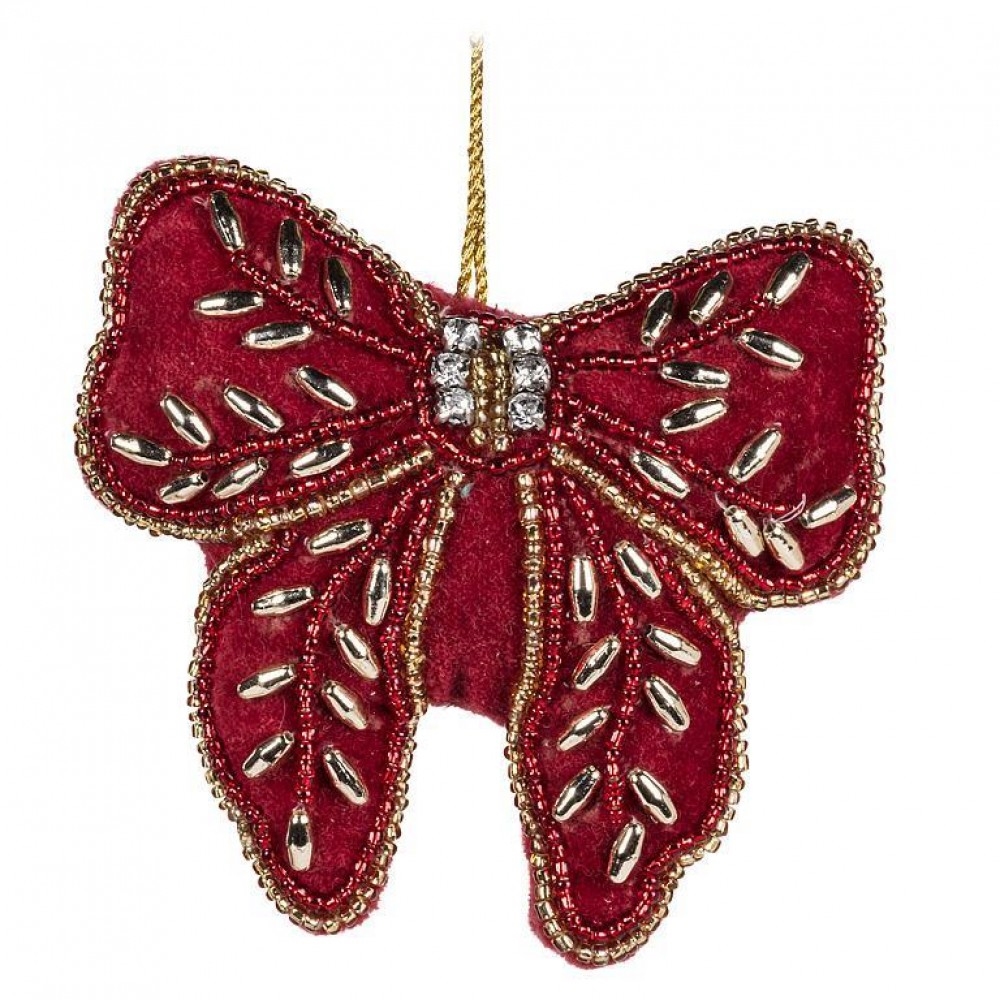 AB-41-KEEPSAKE-133 Bow With Beaded Branches Ornament