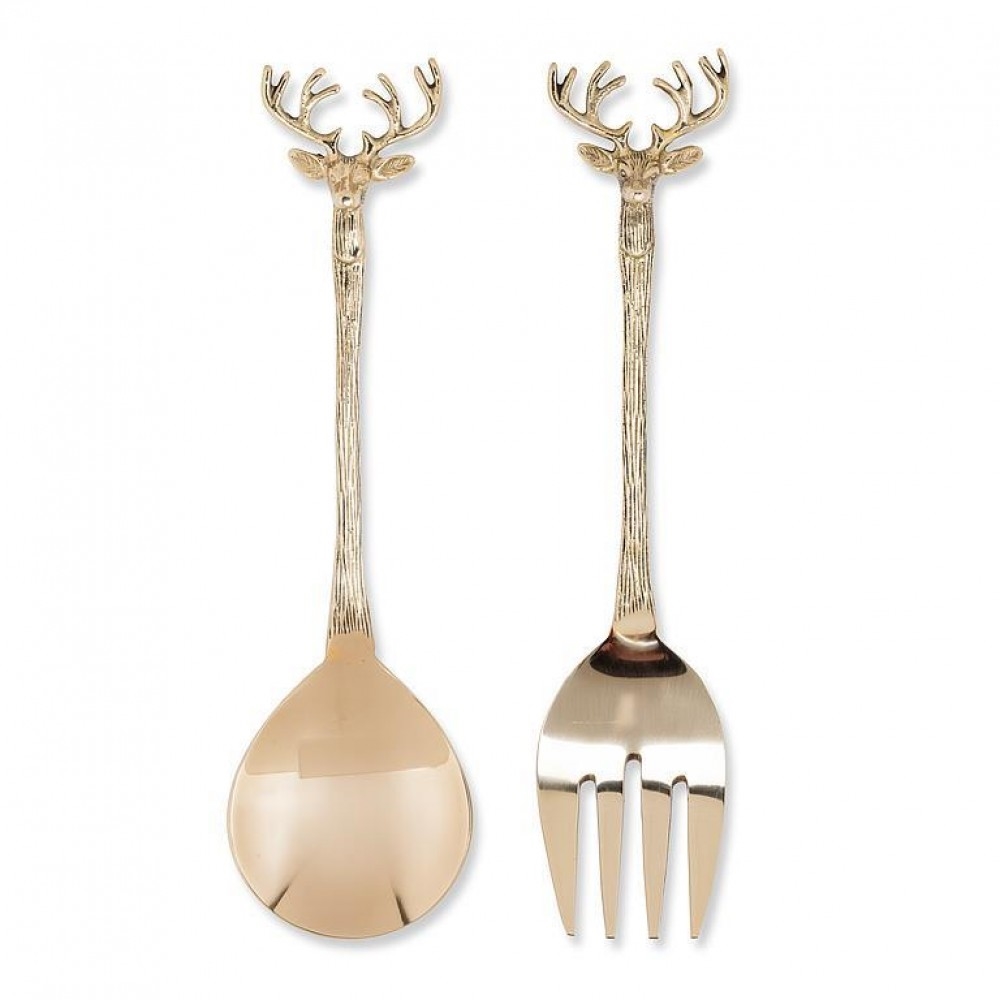AB-36-PRANCER-SET Stag Head Salad Serving Utensils