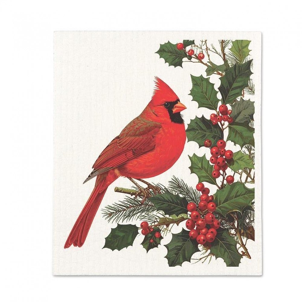 AB-20-ASD-NORTHERN-02 Cardinal And Holly Dishcloth