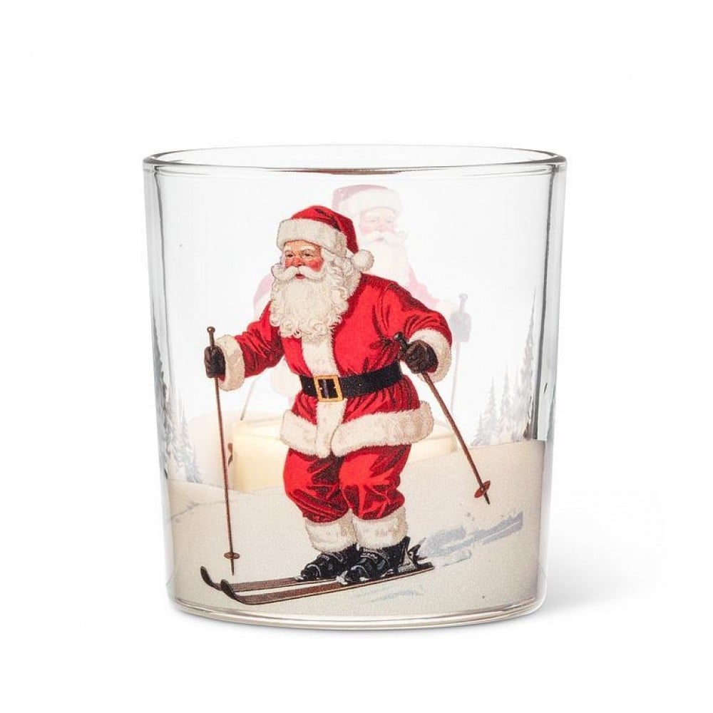AB-27-FLICKER-003 Skiing Santa Votive Candle Holder