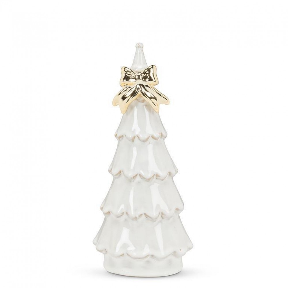 AB-27-NARNIA-05-MD Medium Snowy Tree With Gold Bow Figurine