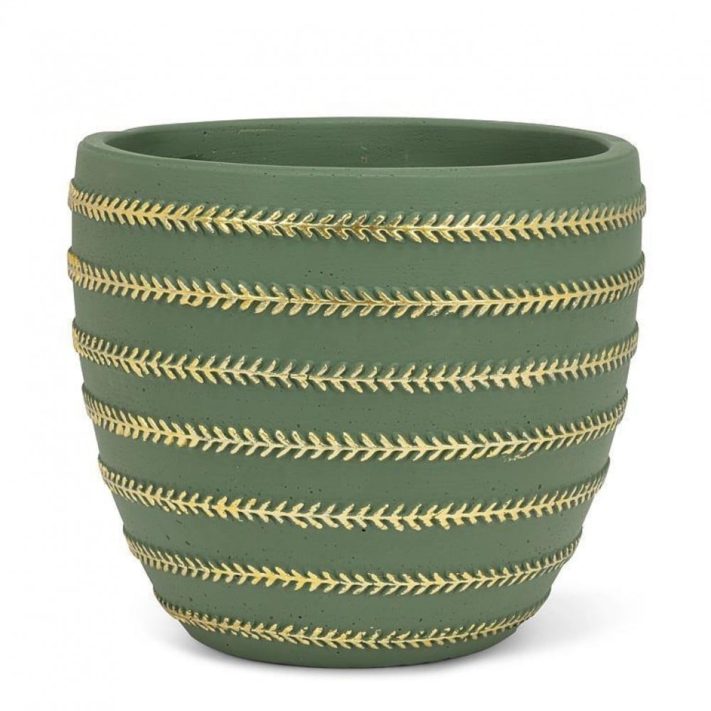 AB-27-GARLAND-MD-GRN Green With Gold Garland Pattern Planter