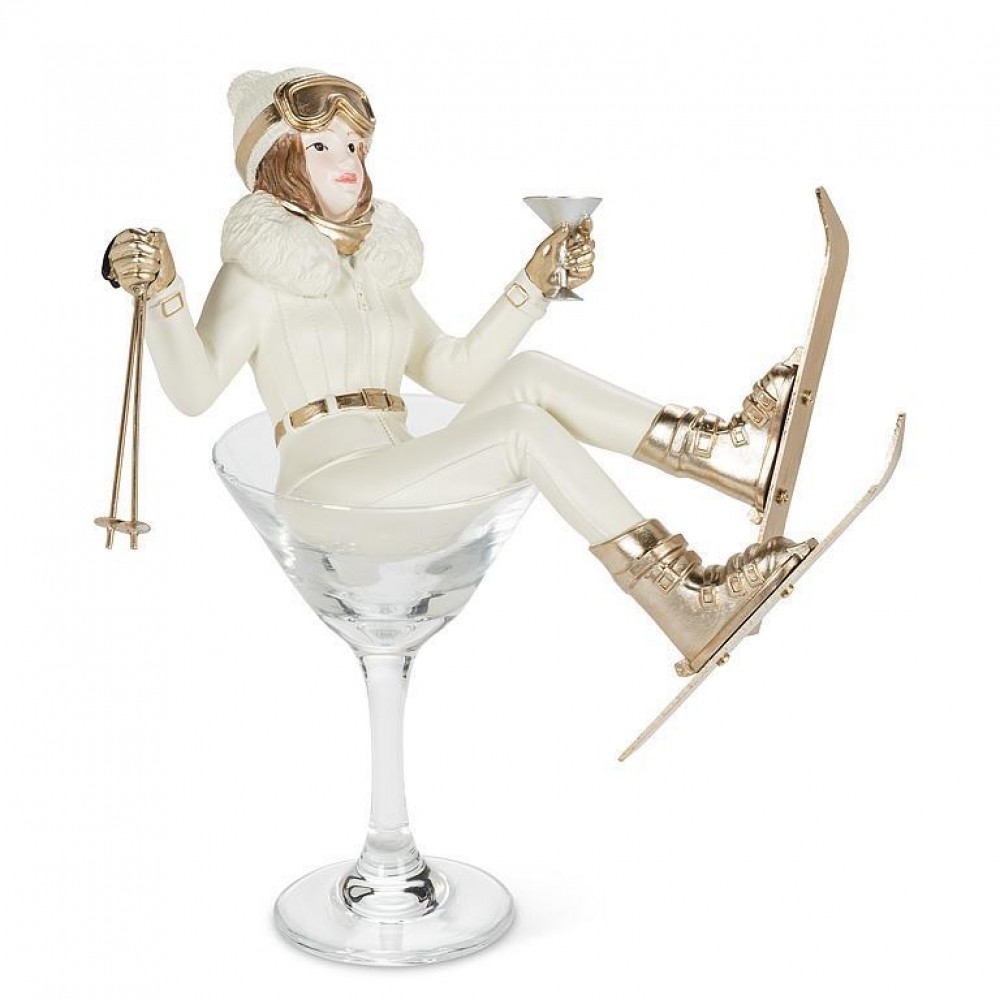 AB-27-STMORITZ-518 Skier Gal In Martini Glass. Figurine