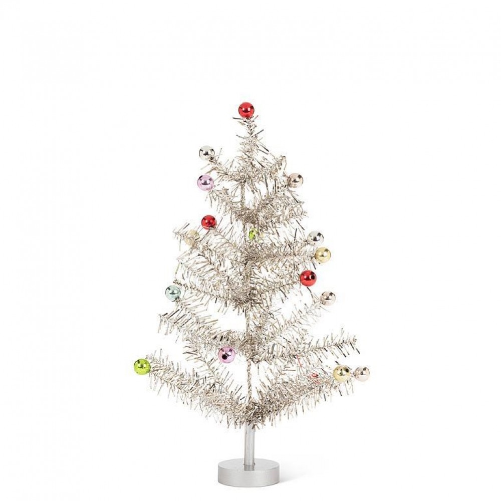 AB-27-TINSEL-636-MD Medium Silver Tinsel And Ball Ornaments Christmas Tree