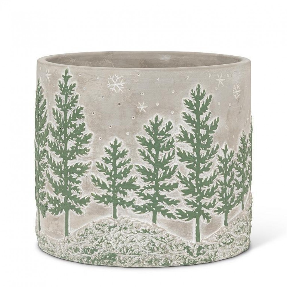 AB-27-PINECREST-839-LG Large Winter Pine Scene Planter