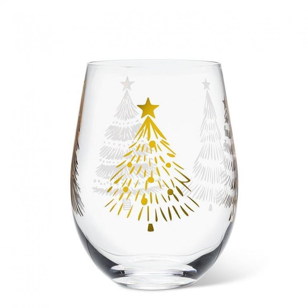 AB-27-TREE-SG Golden Christmas Trees Stemless Wine Glass