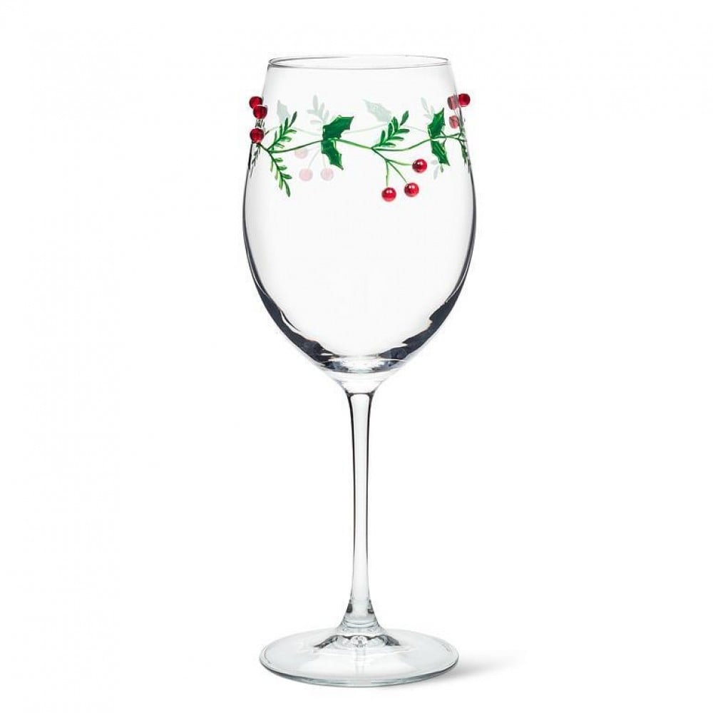 AB-27-WHITBY-GOB Holly And Berries Stemmed Wine Glass