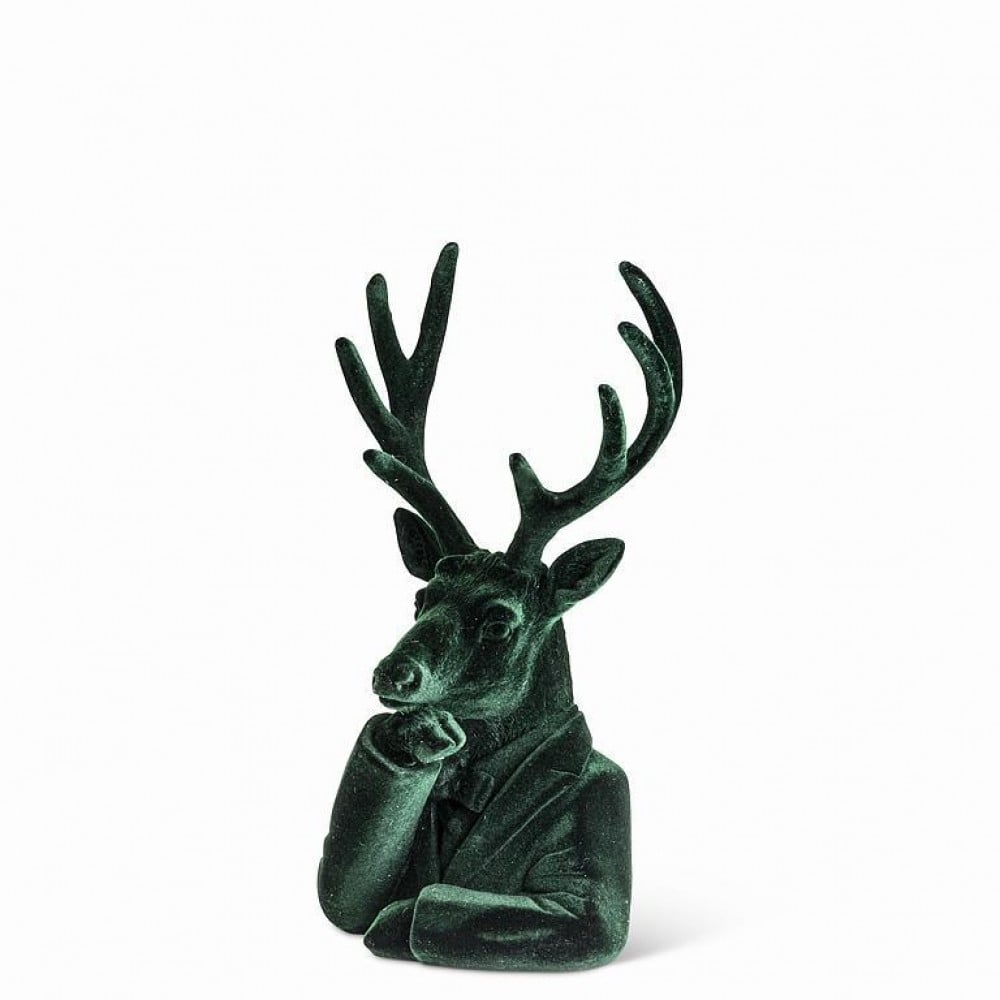 AB-27-BESPOKE-5821-GRN Dressed Up Stag In Thought Figurine