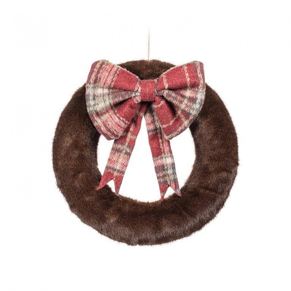 AB-27-IVANA-515 Medium Cozy Fur With Plaid Bow Wreath