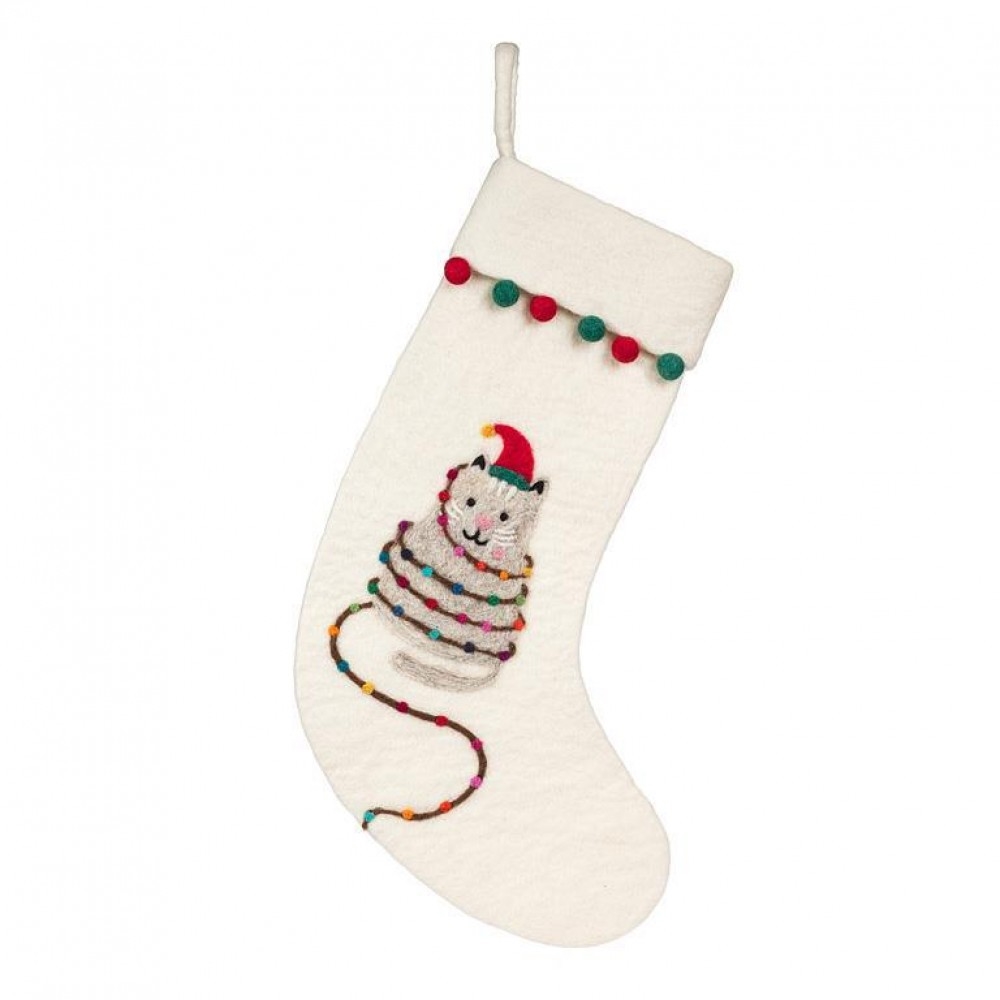 AB-28-NEPAL-116 Christmas Cat Wrapped In Lights Stocking