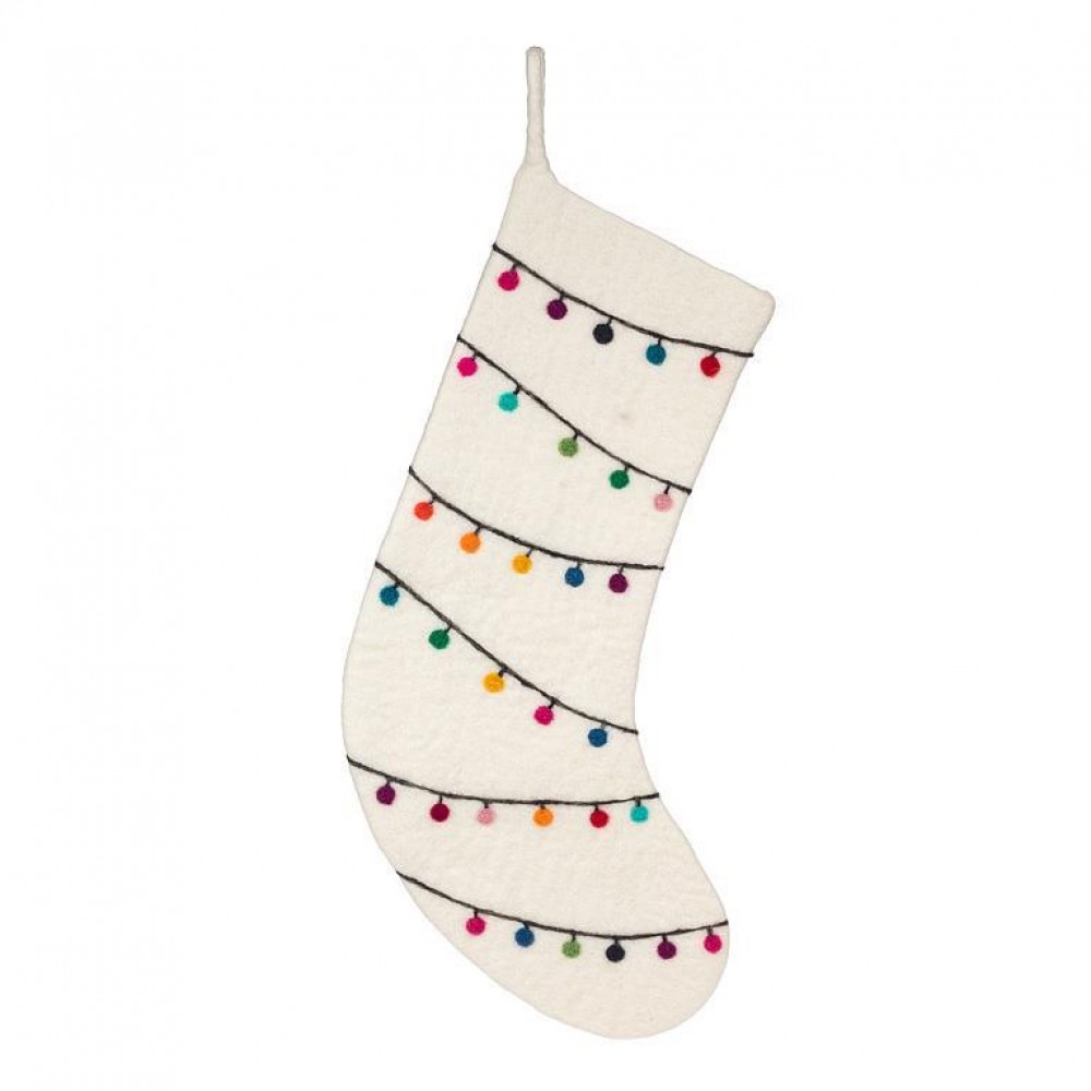 AB-28-NEPAL-101 White With Christmas Lights Pattern Stocking