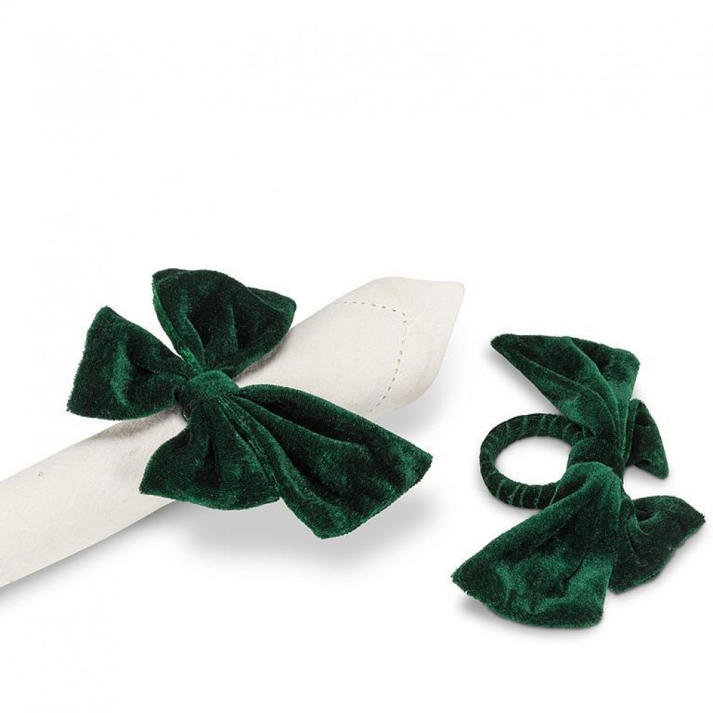 AB-40-BOW-GRN Green Velvet Bow Napkin Ring