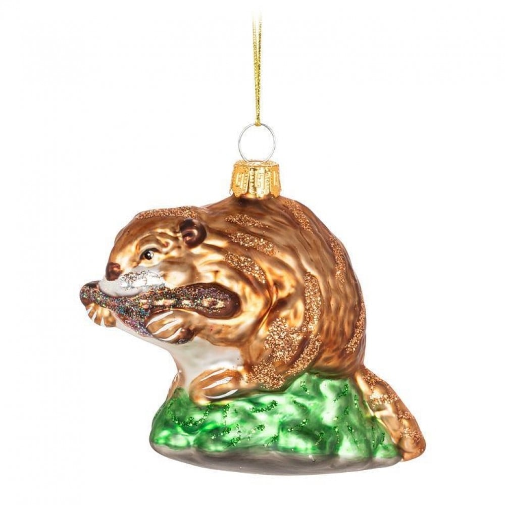 AB-15-SEASON-BEAVER Beaver Chewing A Log Ornament
