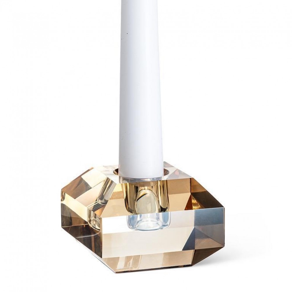 AB-27-GALLERIA-520-AMBER Flat Cut Square Taper Candle Holder