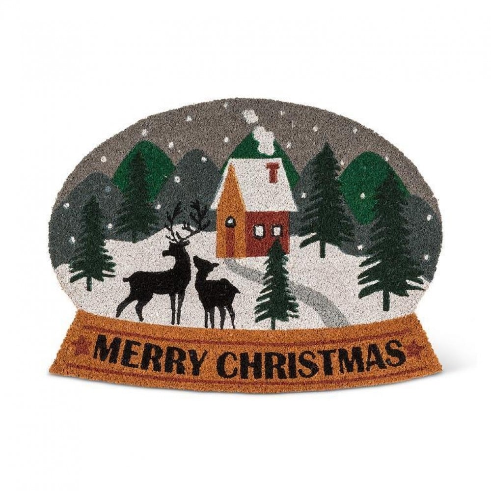 AB-35-PFW-SH-1595 Merry Christmas With Winter Scene Snow Globe Shaped Doormat