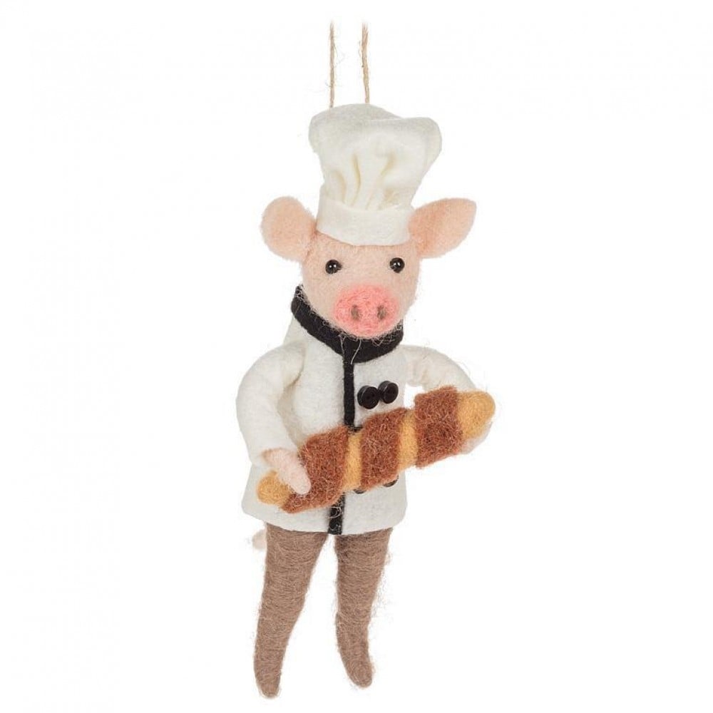 AB-27-MERINO-234 Baker Pig Holding A Baguette Ornament