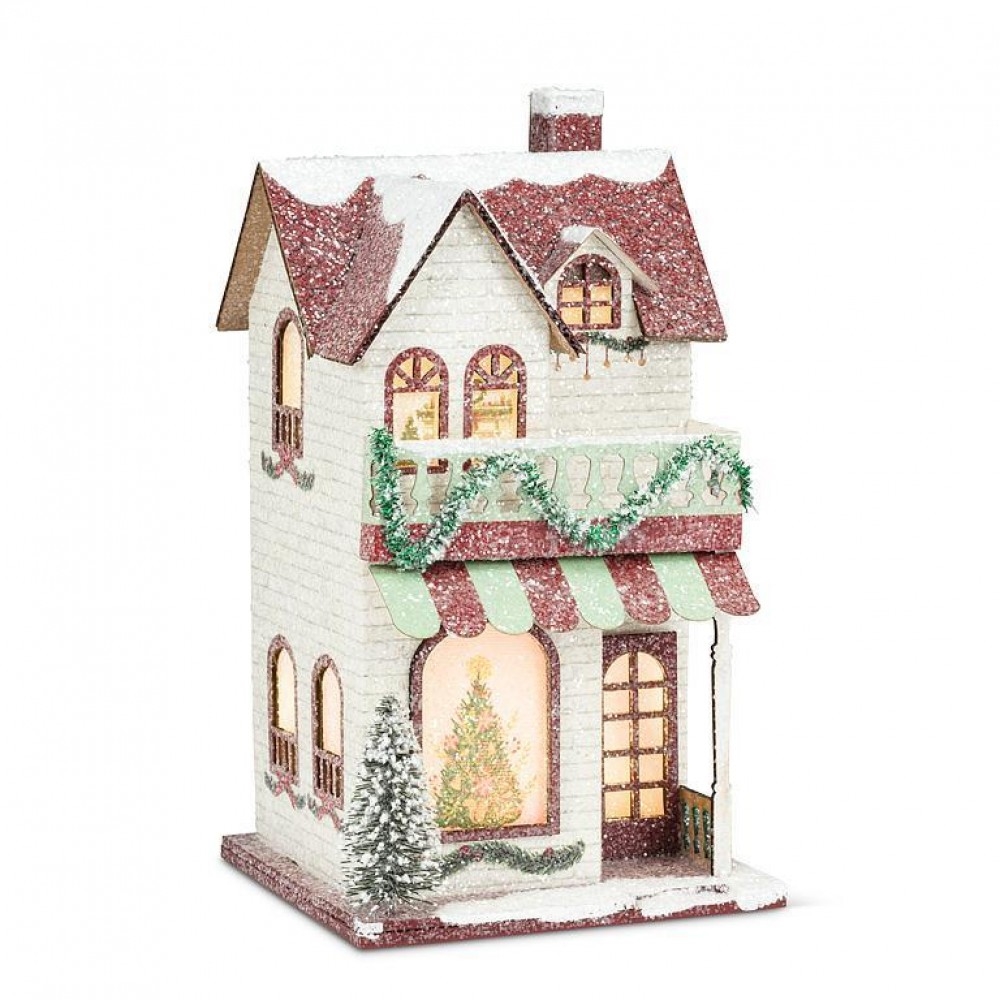 AB-27-VILLAGE-675 Medium Tall Led House With Balcony Figurine