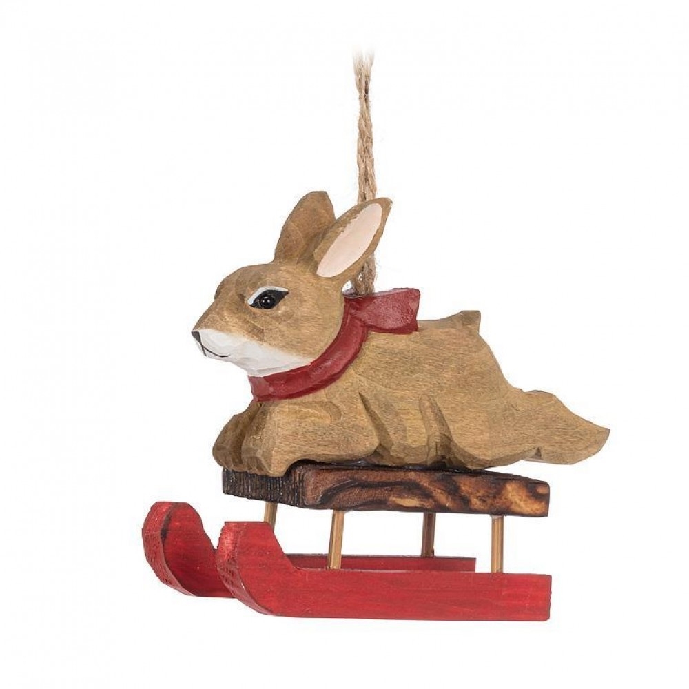 AB-27-WINTER-007 Sledding Rabbit Ornament
