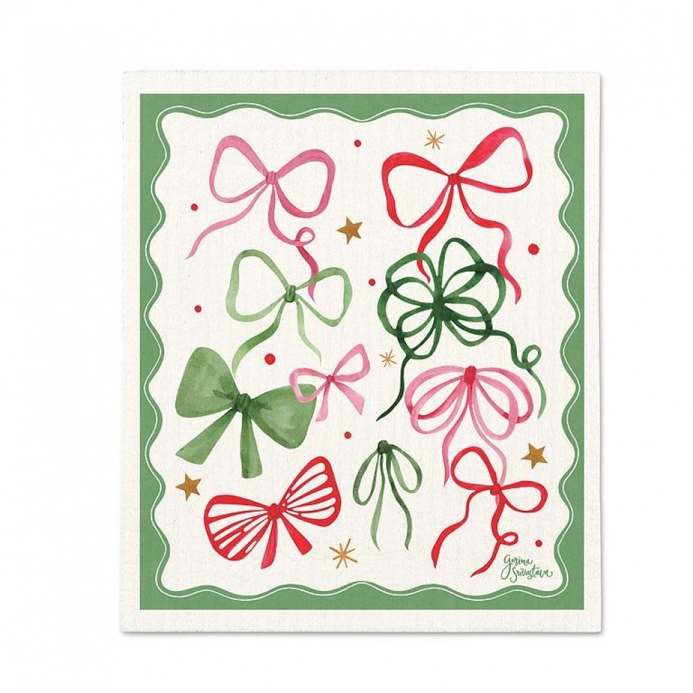 AB-20-ASD-BOWS Christmas Bows Dishcloth